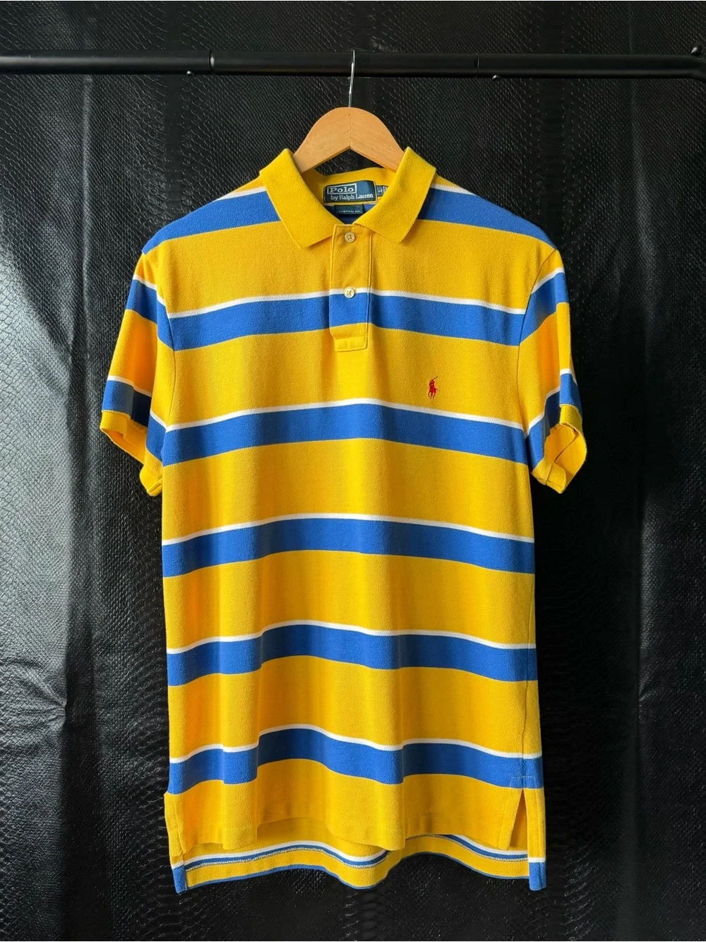 Polo Ralph Lauren Custom Fit Striped Polo Shirt Men L Yellow Blue White Red Pony